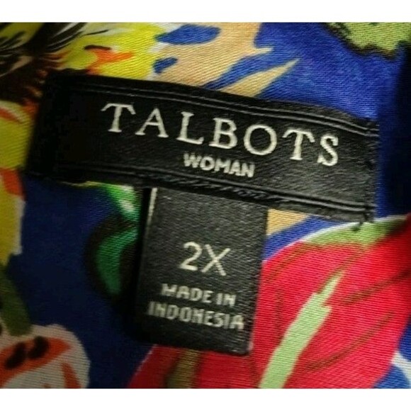 Talbots Women's Blouse Sizer 2X Button Long Roll Tab Sleeve Floral Cotton - Picture 2 of 6